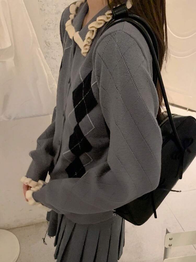 Women's Casual Plaid Lapel Cardigan, Autumn/Winter