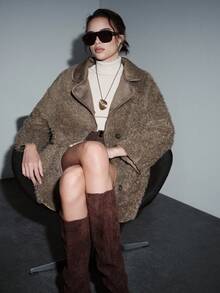 SHEIN Luminelle Chaqueta casual de mujer con cuello de solapa, manga larga y botones frontales - Marrón Mocha - Ver 7