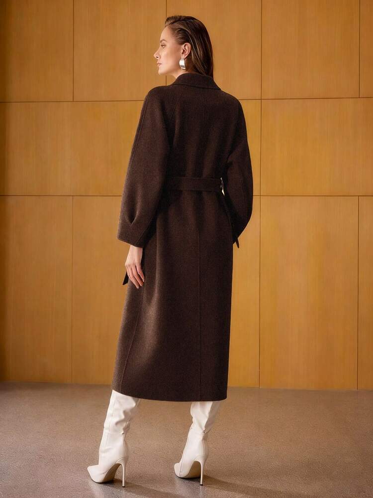 WOOL RAGLAN SLEEVE BELTED OVERCOAT