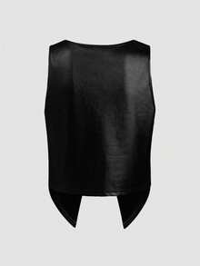 Allurite Chaqueta ligera sin mangas con decoración de flecos de cuero de PU de moda casual para mujer