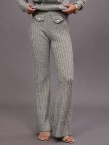 MUSERA Pantalones acampanados ajustados con bolsillo de punto de canalé, para salir por la noche en invierno, ropa de calle, lindos para volver al colegio, sexy para fiestas de noche elegantes - Marrón - Ver 2