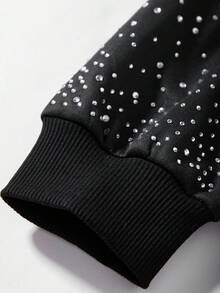 Bolty Rhinestone Sweatshirt Boy, Black Graphic Sweatshirts, Goth Sweatshirt Boy, Graphic Rhinestone Sweatshirt, Statue Of Liberty Sweatshirt, ' Choice Collection, Everyday Basic, Happy, Pastel Colors, Bikercore, Family Trip, Happy Days, I Love Mommy, I Love Daddy, Lovely Home, Cool, Streetstyle, Tween Boy Casual Minimalist Cartoon Pattern Loose Fit Long Sleeve Thick Sweatshirt, Suitable For Autumn/Winter - Black - View 4