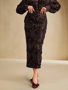 Anewsta Pink Sequin Bodycon Skirt - Brown - View 6