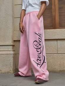 AXEPEAK 男士休闲百搭字母印花抽绳腰运动裤 - 粉色 - 查看 1