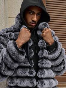 AXEPEAK Abrigo de piel sintética de unicolor de manga larga para hombre, de moda para otoño/invierno - Multicolor - Ver 4