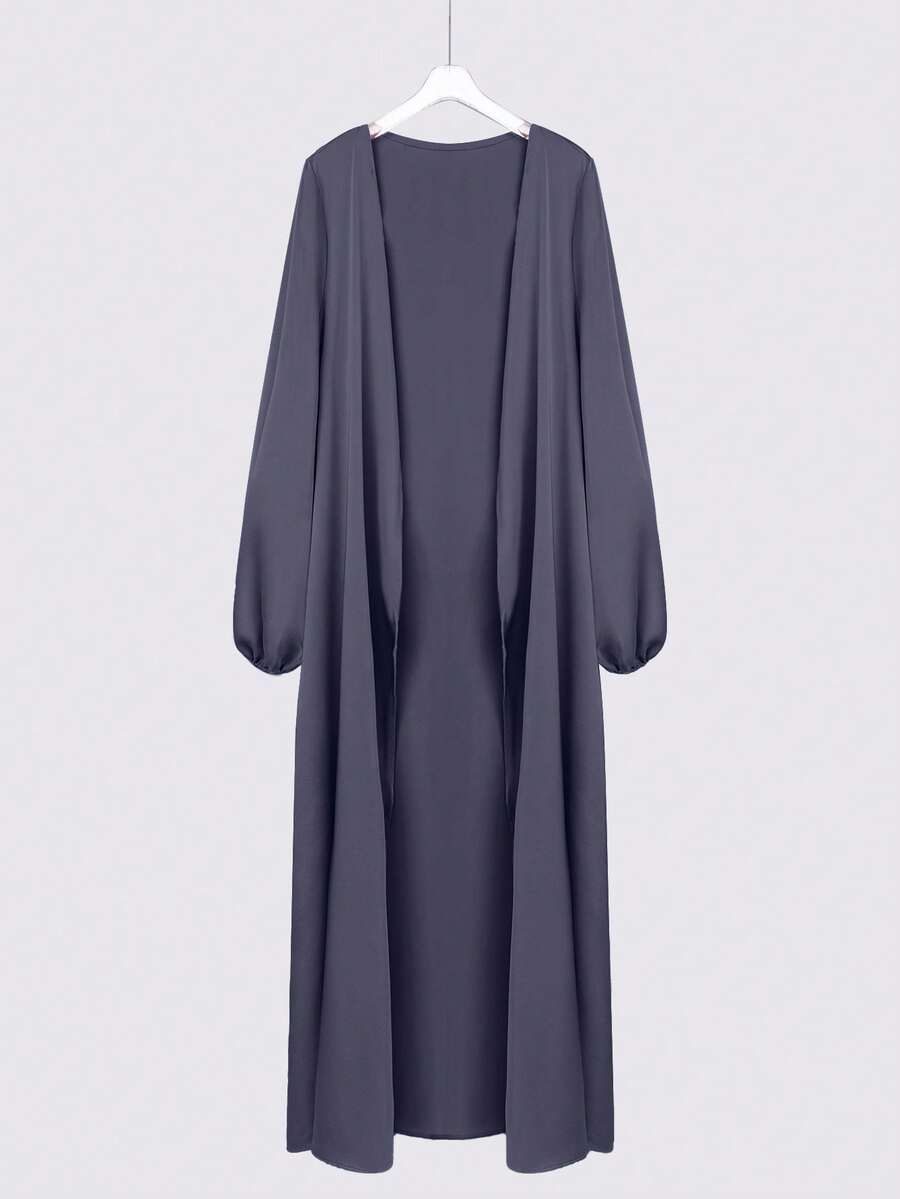 Al Najma 女士纯色灯笼袖阿拉伯风格外套,休闲长袍,适合日常休闲/家居服 - 深灰色 - 查看 1