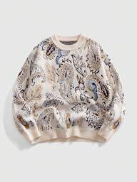 ROMWE MEN Street Life メンズクルーネックカシミヤ柄レトロニットセーター、冬用