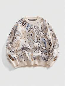 ROMWE MEN Street Life 男士圆领腰果图案复古针织毛衣，冬季