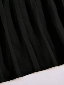 青少年女孩圆领无袖腰部拼接褶皱优雅派对连体裤 - 黑色 - 查看 4