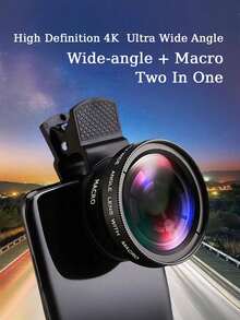 Teckwe 手机摄像头镜头，二合一手机夹式镜头套装，0.45倍广角镜头（140°）+ 12.5倍微距镜头，适用于大多数智能手机；适用于安卓系统的手机镜头套装，包含手机微距和广角镜头。