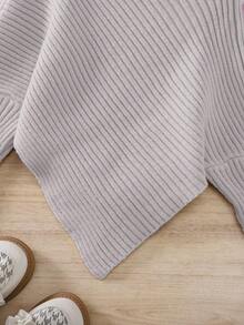 Girls' Warm Apricot High Neck Long Sleeve Knitted SweaterYoung Girlls' Fashionable CasuAsymmetricallar Hem Pullover, Comfortable Soft, Minimalist Stylish Versatile Kids Sweaters For Girls Girls Sweaters Girl Clothes Autumn And Winter Clothes Jumper For Girls Girls Knitted Top - Grey - View 6