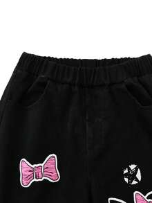 S251008 Girls' American Spicy Style Short Hooded Sweatshirt, Camisole, And Straight Leg Cartoon Graffiti Jea3 Piecesce Set - Black - View 5
