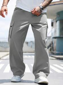 Manfinity Homme Plus Size Men's Casual Solid Color Cargo Pants - Grey - View 5