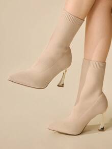CUCCOO BASICS Women's Pointed Toe Daily Wear High Heel Ankle Boots - Apricot - View 3