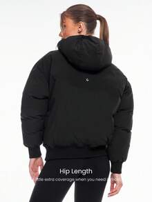 GLOWMODE Warm Hug Silky Smooth Wind-Resistant Ribbed Cuffs Hem Relaxed Fit Hooded Puffer Flight Jacket Autumn Winter Outdoors Daily Casual Wear - Black - View 3