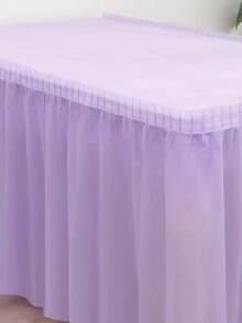 SHEIN Basic living 1 Set Rectangular PEVA Tablecloth And Tabeskirt Waterproof Anti-Oil Anti-Fouling Wedding Party Decoration Solid Color Tablecloth Birthday Party Table Cover Wipe Covers Rectangle Desk Cloth Decor - Purple - View 2