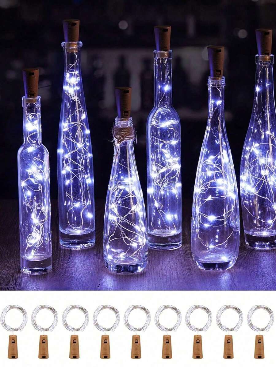 1个/5个/10个装带软木塞的酒瓶灯串，防水电池供电，适用于罐子、派对、婚礼、圣诞节、节日、酒吧装饰，迷你仙女灯串，适合DIY，白色 - 白色 - 查看 1