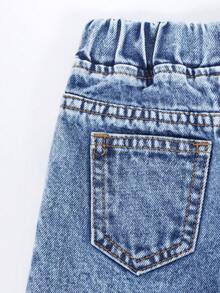 Baby Girls' Denim Jeans, Casual & Cute, Elegant Embroidered Cherry Blossom & Bow Decor, Straight Leg, Elastic Waist, Comfortable Cotton Denim, Suitable For Daily Wear, Home, Travel, Fashionable Item, New Arrival For 2023 Autumn