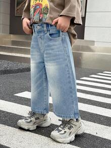 Baby Boy Casual Loose Fit Blue Denim Jeans With Pockets - Light Wash - View 5
