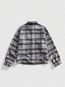 ROMWE MEN Street Life Men's Plaid Long Sleeve Single-Breasted Casual Pocket Overcoat, Autumn/Winter - Multicolor - View 2