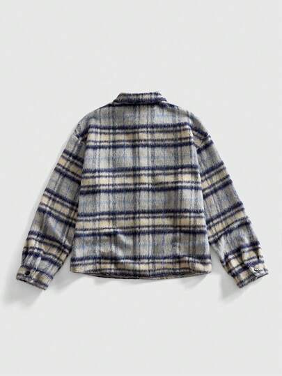 Prep Manteau casual à simple boutonnage à manches longues et poche, à carreaux, pour l'automne/l'hiver