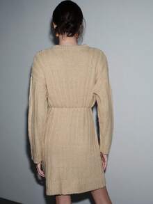 SHEIN Luminelle Women's Fashionable & Elegant Cable Knit Twist Rope Sweater Dress - Apricot - View 2