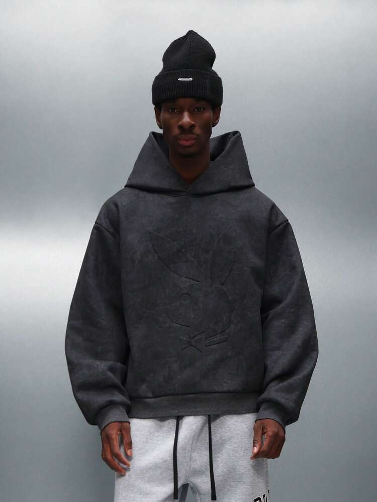 PLAYBOY X SUMWON Washed Effect Overhead Hoodie With Drawstring