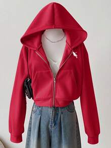 Sweetra Young Teen GirlCasual Korean Style Loose Cropped Open Front Thick Autumn/Winter Versatile Sweatshirt - Burgundy - View 6