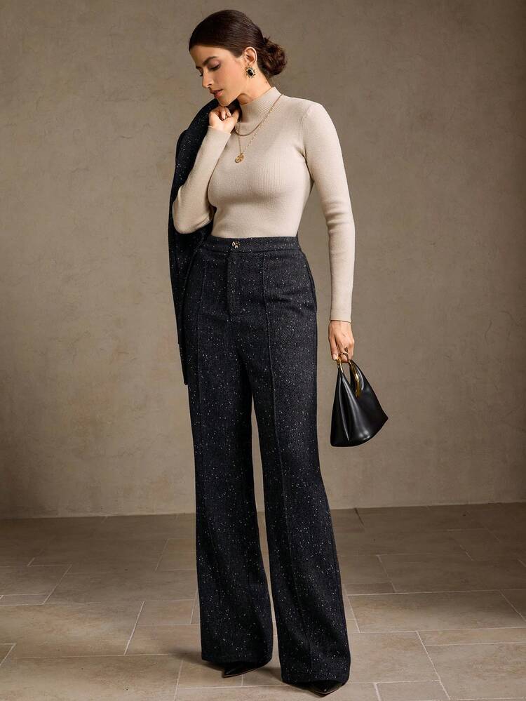 WOOL TAILORED FLARE LEG SUIT PANTS