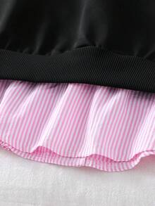 Elladie kids 1 Áo nỉ in họa tiết hoạt hình tương phản cho bé gái tuổi teen, thiết kế chắp vá, áo sọc cổ tròn phong cách sinh viên, thích hợp cho du lịch, đi học, đi chơi, trẻ em Áo nỉ họa tiết công chúa Kpop phong cách đua xe Áo nỉ E Girl Y2K - Hồng - Xem 8