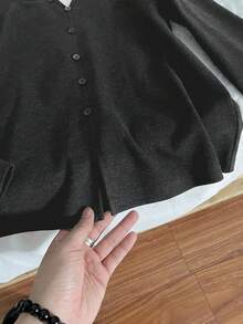 Franclia Women's Single-Breasted 2 In 1 Fleece Long Sleeve T-Shirt - Black - View 7