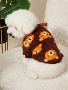 PETSIN 1件宠物猫狗通用棕熊图案印花可爱双面弹力毛绒舒适保暖圆领卫衣 - 彩色 - 查看 5