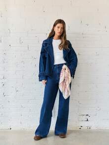 Nöista Áo khoác denim thắt lưng với ve áo rộng, eo thắt và túi tiện dụng; Hoàn hảo cho phong cách đi chơi, ngày lễ và Giáng sinh - Màu xanh lam - Xem 7