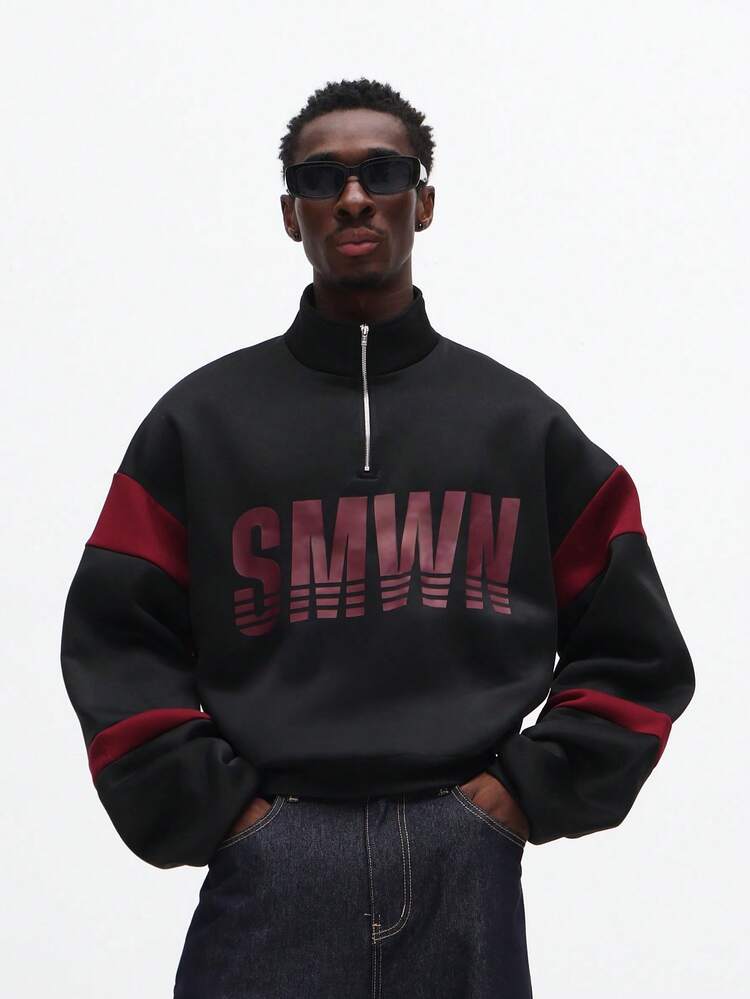 Mock Neck Half Zip Crop Sweatshirt