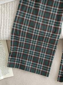 2 件男童字母图案长袖上衣和绿色格子裤羊毛睡衣套装，秋冬 - 綠色 - 查看 8