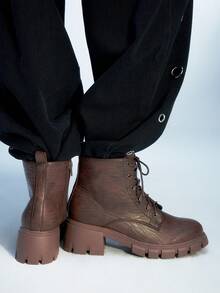 Sugerpunk Botas de estilo británico con cordones para uso diario de mujer - Marrón - Ver 5