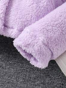 Girls Big Tween Girl Plain Long Sleeve Furry Collar Jacket - Purple - View 5