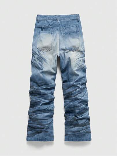 Street Life Jeans vintage lavés à imprimé numérique pour hommes