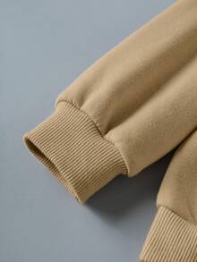 TOM & JERRY X SHEIN 男童休闲卡通图案保暖连帽卫衣，适合秋冬季 - 卡其色 - 查看 4