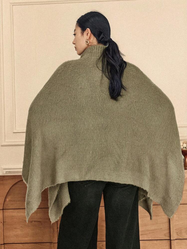 Women's Solid Color Stand Collar Batwing Sleeve Sweater, Fashionable For Commuting, Autumn/Winter