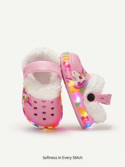 Cozy Pixies 女童时尚舒适保暖粉色卡通可爱轻便室内拖鞋