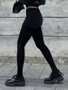 DAZY 女士厚款保暖内衬紧身裤，百搭修身 - 黑色 - 查看 4