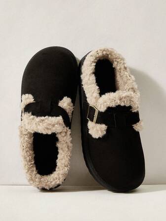 Cuccoo 女士新款毛绒内衬套脚雪地靴，时尚舒适仿麂皮/保暖内衬/厚底家居拖鞋，适合室内外穿着，圣诞节必备