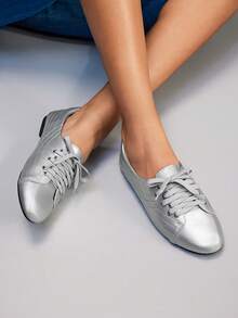 CUCCOO GRLICON 女士圆头蝴蝶结银色百搭芭蕾平底鞋，万圣节、圣诞节、派对、Y2K 风格、秋季舒适休闲鞋 - 銀色 - 查看 6