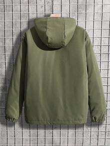 1pc Teen Boys' Fashionable Thermal-Lined Military Green Jacket, Soft & Comfortable Fabric, Suitable For School, Outdoor, Photo, Hooded Casual Outerwear - Army Green - View 2