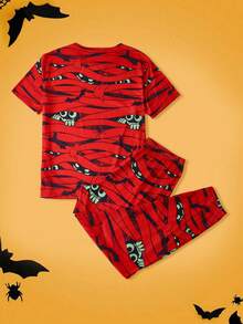 FamilyFrolics 2pcs Halloween Mummy Print Pajama Set, Funny Novelty Family Party Sleepwear For Men - Red - View 2