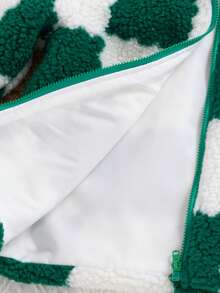 SHEIN 1 szt. Zimowa, modna, swobodna, prosta kurtka w kolorze morelowym z zielonym wzorem w kratę, z kołnierzem z futra i długim rękawem, odpowiednia do szkoły i codziennego noszenia