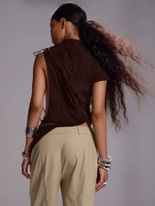 MUSERA 不对称镂空吊带背心，性感迷人，适合秋季外出、优雅派对、反乌托邦主题派对、假日派对、春夏派对等场合。 - 咖啡棕 - 查看 4