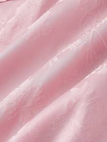 SHEIN MOD Vestido elegante de longitud media con cuello de corazón, mangas farol y volantes en el bajo, en tela jacquard con estampado floral para mujer - Rosa - Ver 5