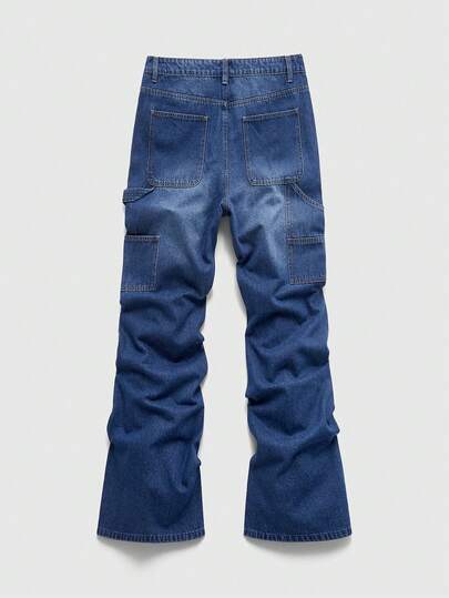 Street Life Men's Cross Print Rhinestone Embellished Flared Jeans